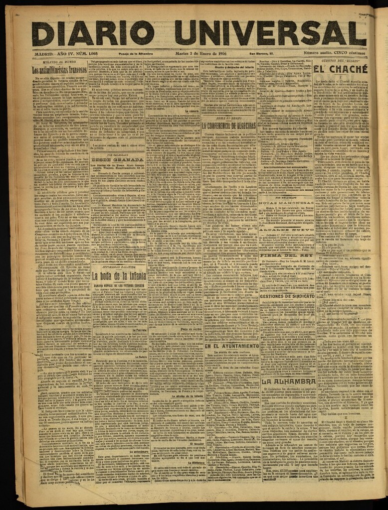 Miniatura de Diario Universal del 2 de enero de 1906, edición de noche