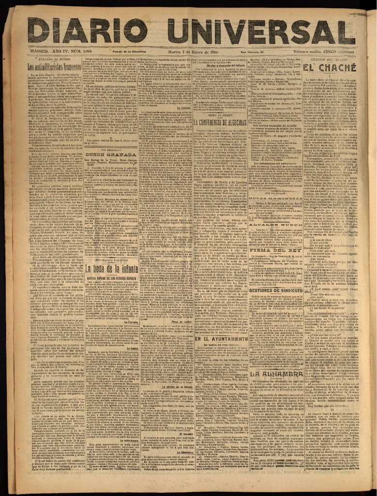 Miniatura de Diario Universal del 2 de enero de 1906, edición de tarde