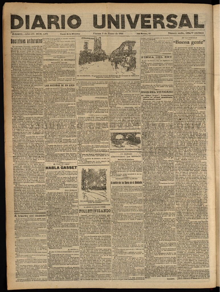 Miniatura de Diario Universal del 5 de enero de 1906, edición de tarde