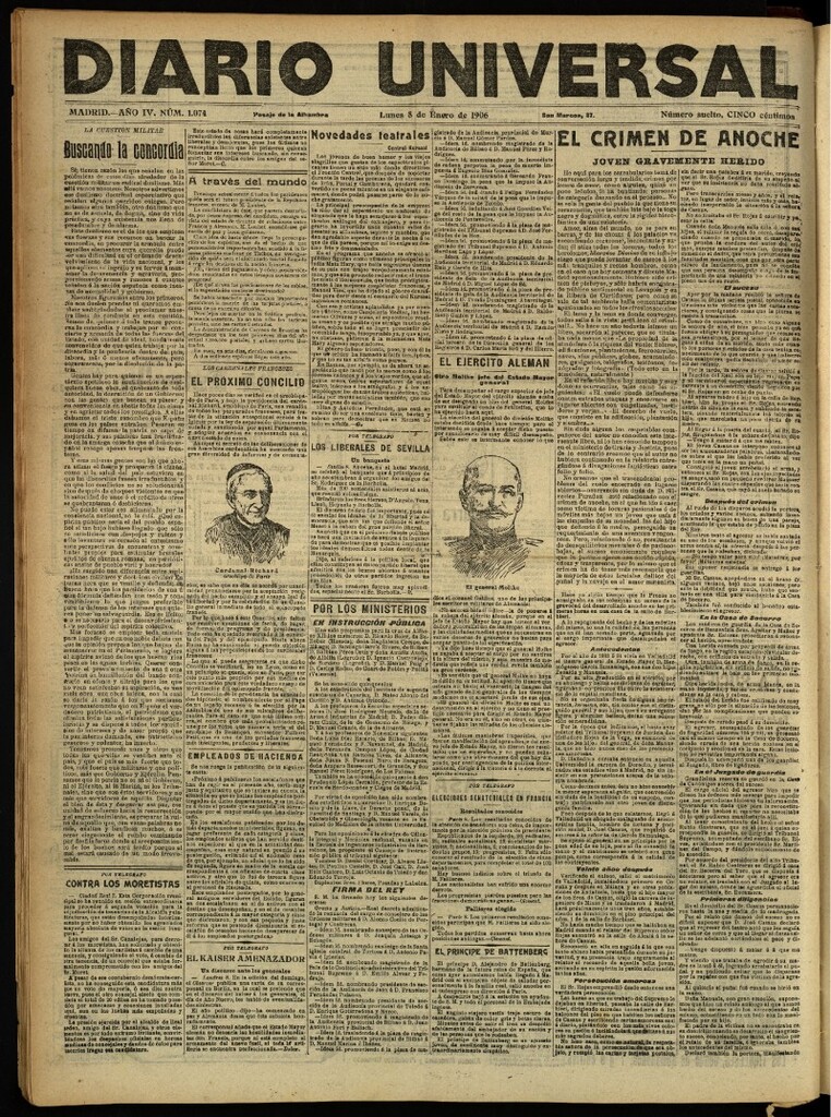 Miniatura de Diario Universal del 8 de enero de 1906, edición de noche