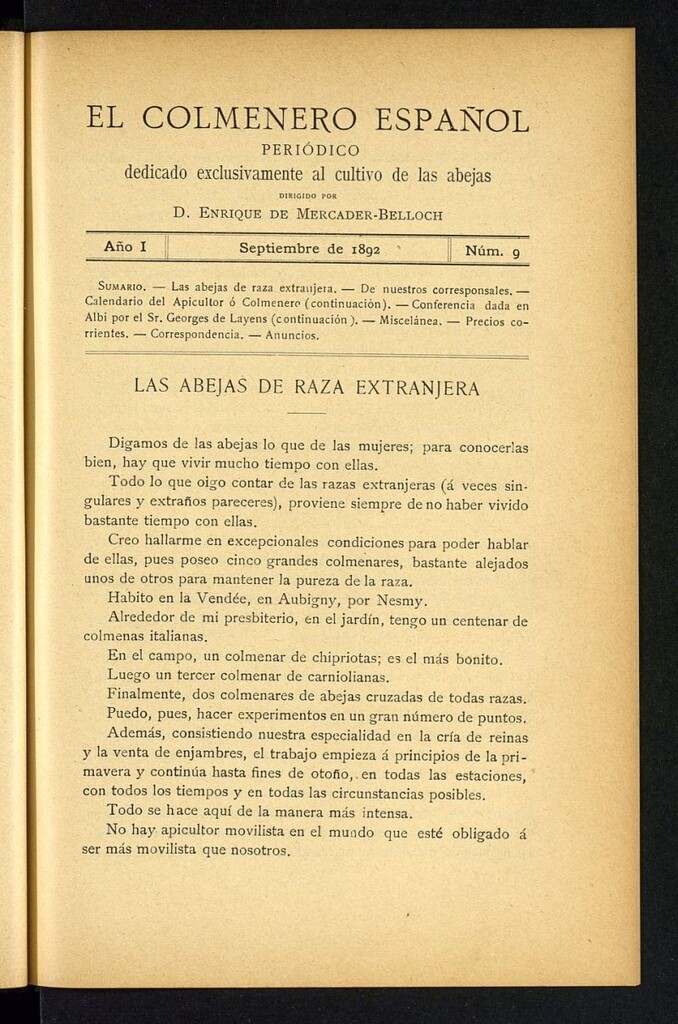 Miniatura de El Colmenero Español de septiembre de 1892