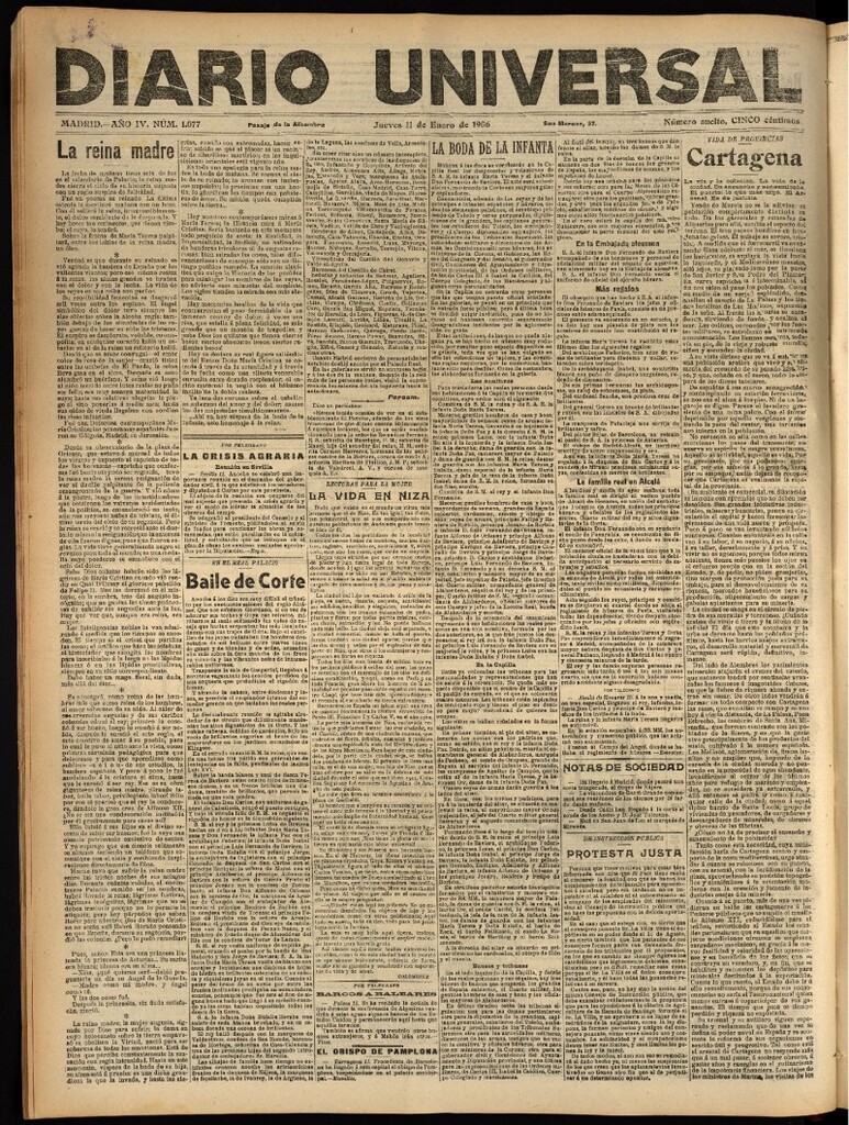 Miniatura de Diario Universal del 11 de enero de 1906, edición de tarde