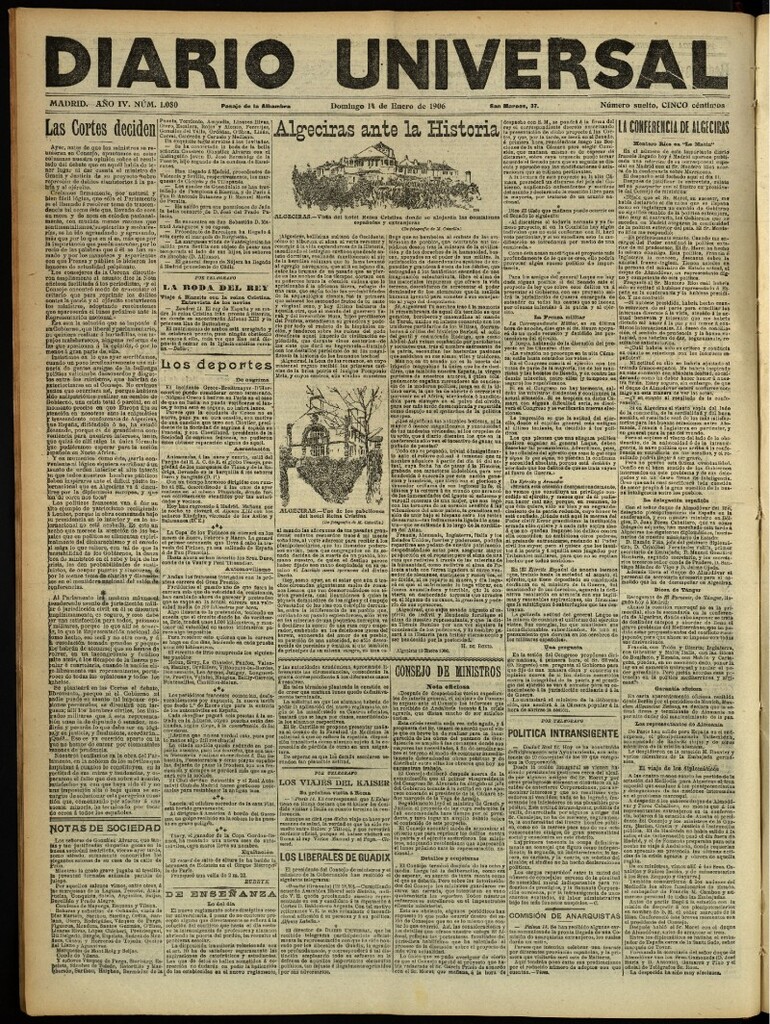 Miniatura de Diario Universal del 14 de enero de 1906, edición de noche