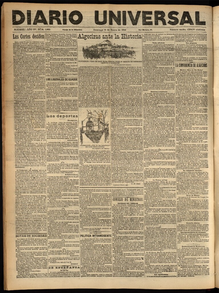 Miniatura de Diario Universal del 14 de enero de 1906, edición de tarde