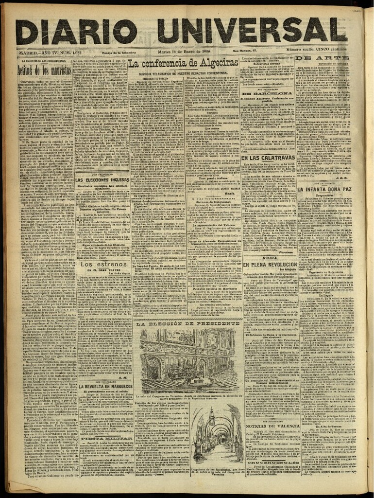 Miniatura de Diario Universal del 16 de enero de 1906, edición de noche