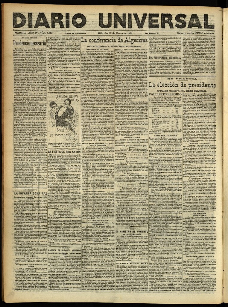 Miniatura de Diario Universal del 17 de enero de 1906, edición de noche