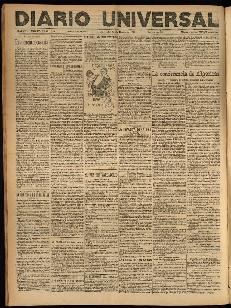 Miniatura de Diario Universal del 17 de enero de 1906, edición de tarde