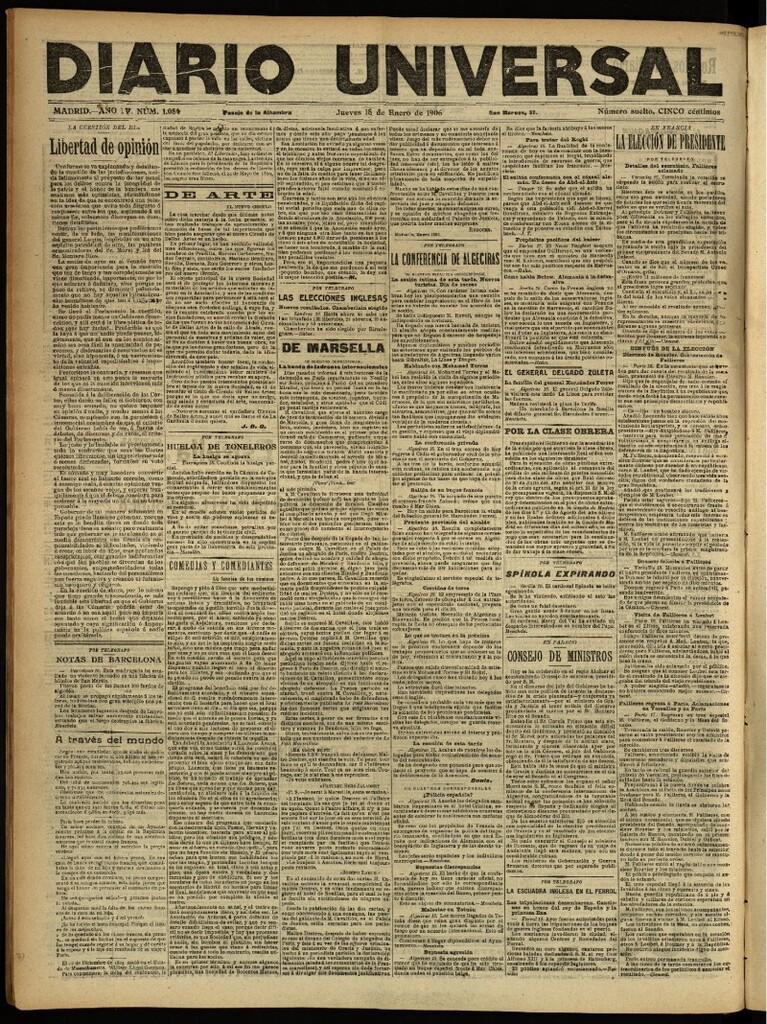 Miniatura de Diario Universal del 18 de enero de 1906, edición de noche