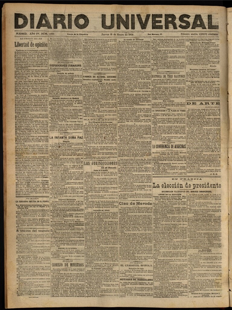 Miniatura de Diario Universal del 18 de enero de 1906, edición de tarde