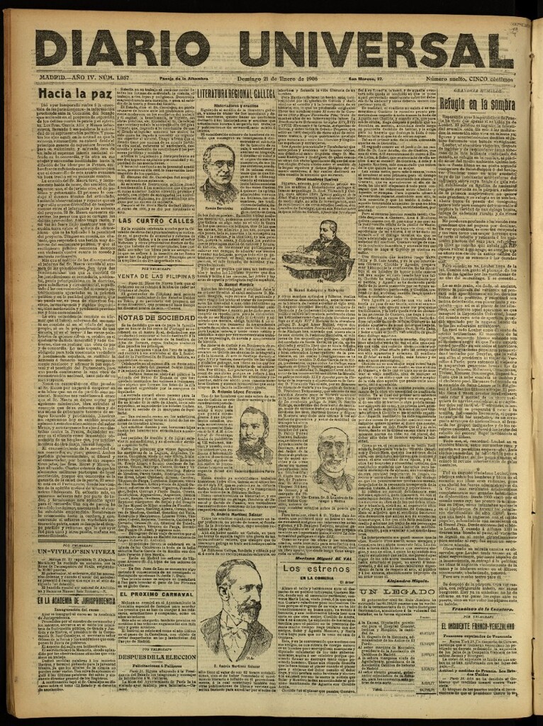Miniatura de Diario Universal del 21 de enero de 1906, edición de noche