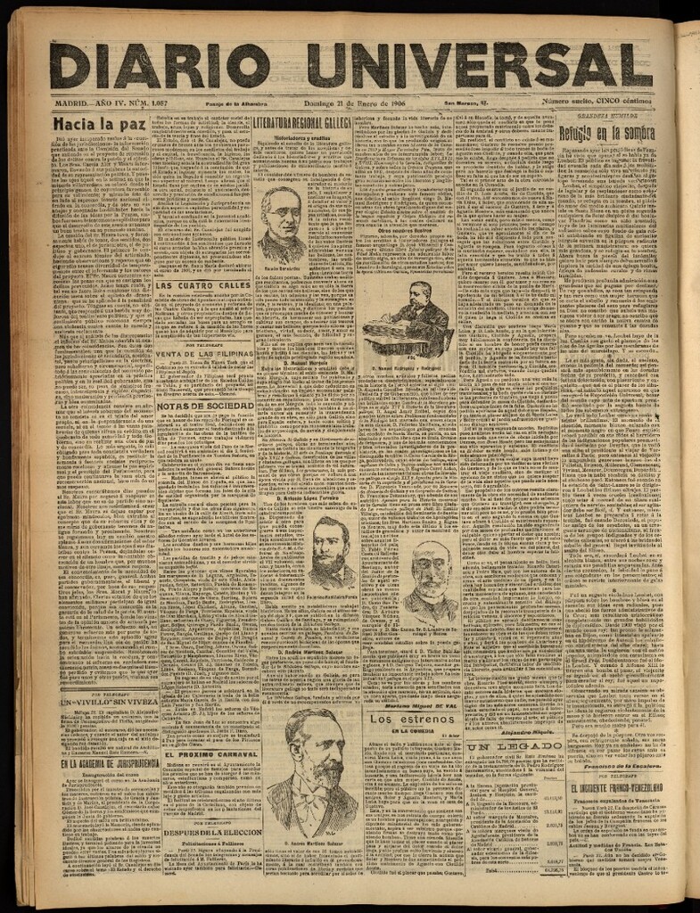 Miniatura de Diario Universal del 21 de enero de 1906, edición de tarde