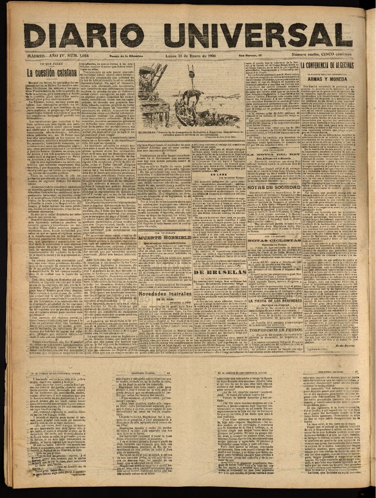 Miniatura de Diario Universal del 22 de enero de 1906, edición de tarde