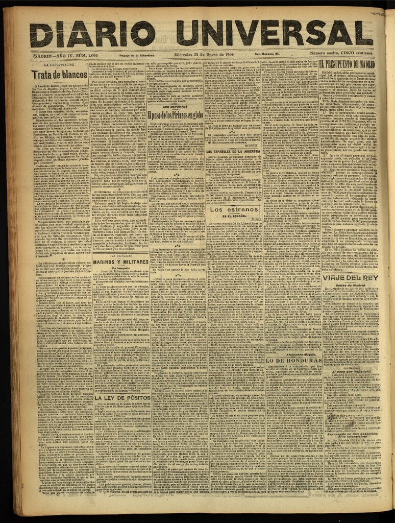 Miniatura de Diario Universal del 24 de enero de 1906, edición de noche