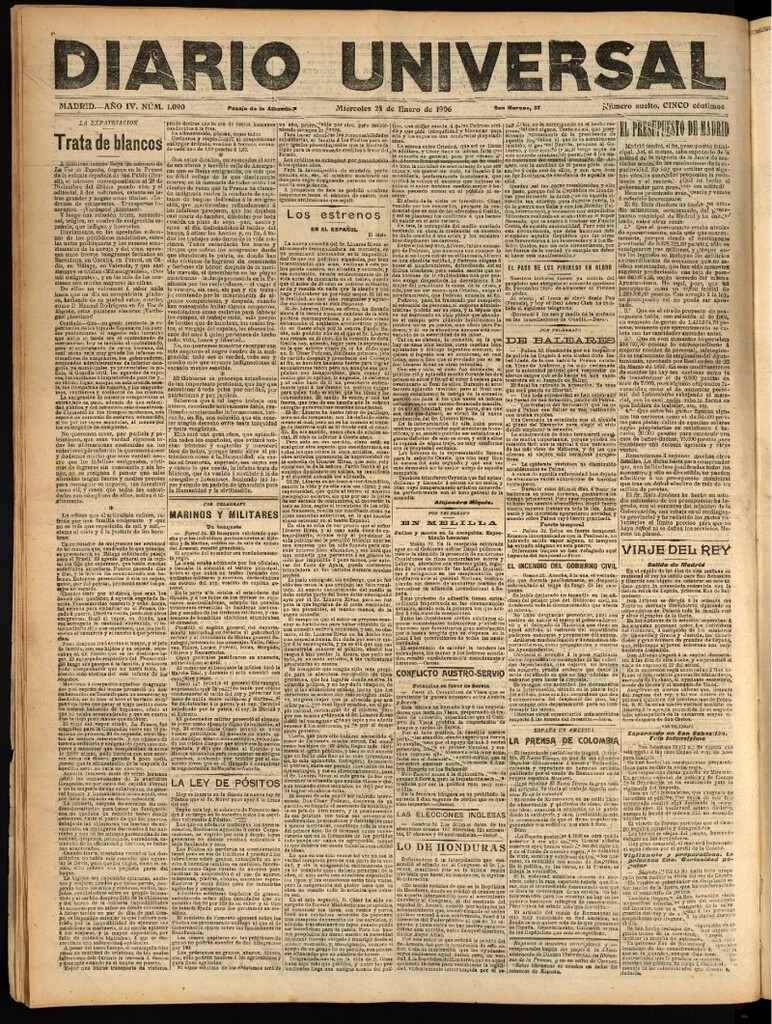 Miniatura de Diario Universal del 24 de enero de 1906, edición de tarde