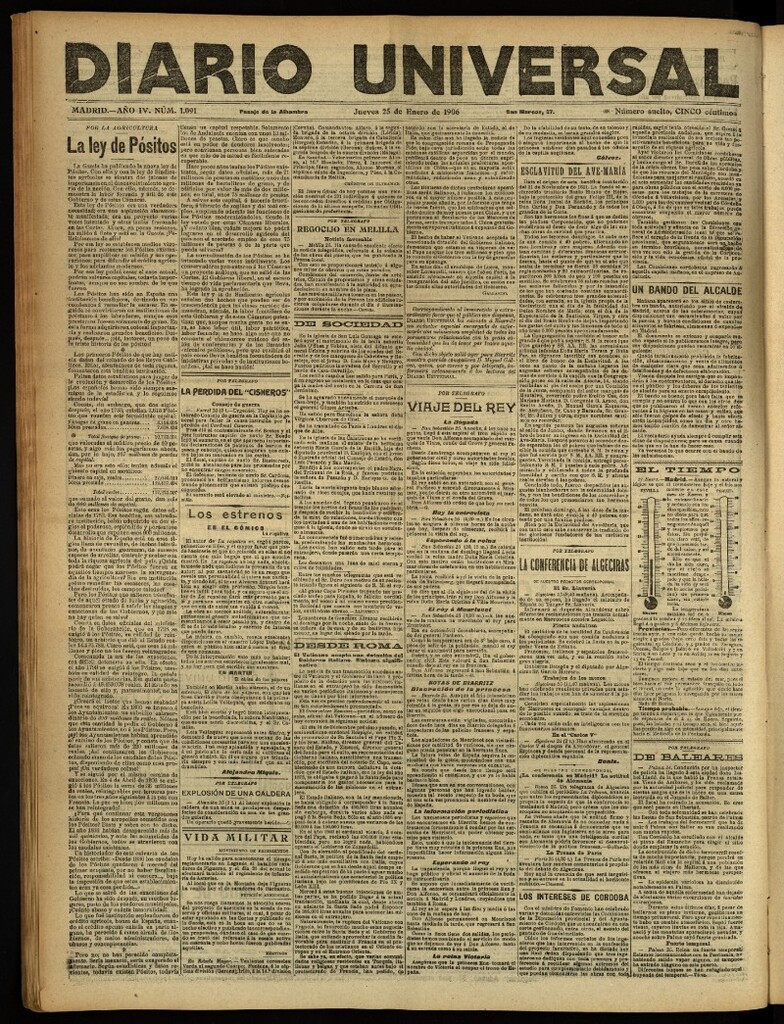 Miniatura de Diario Universal del 25 de enero de 1906, edición de noche