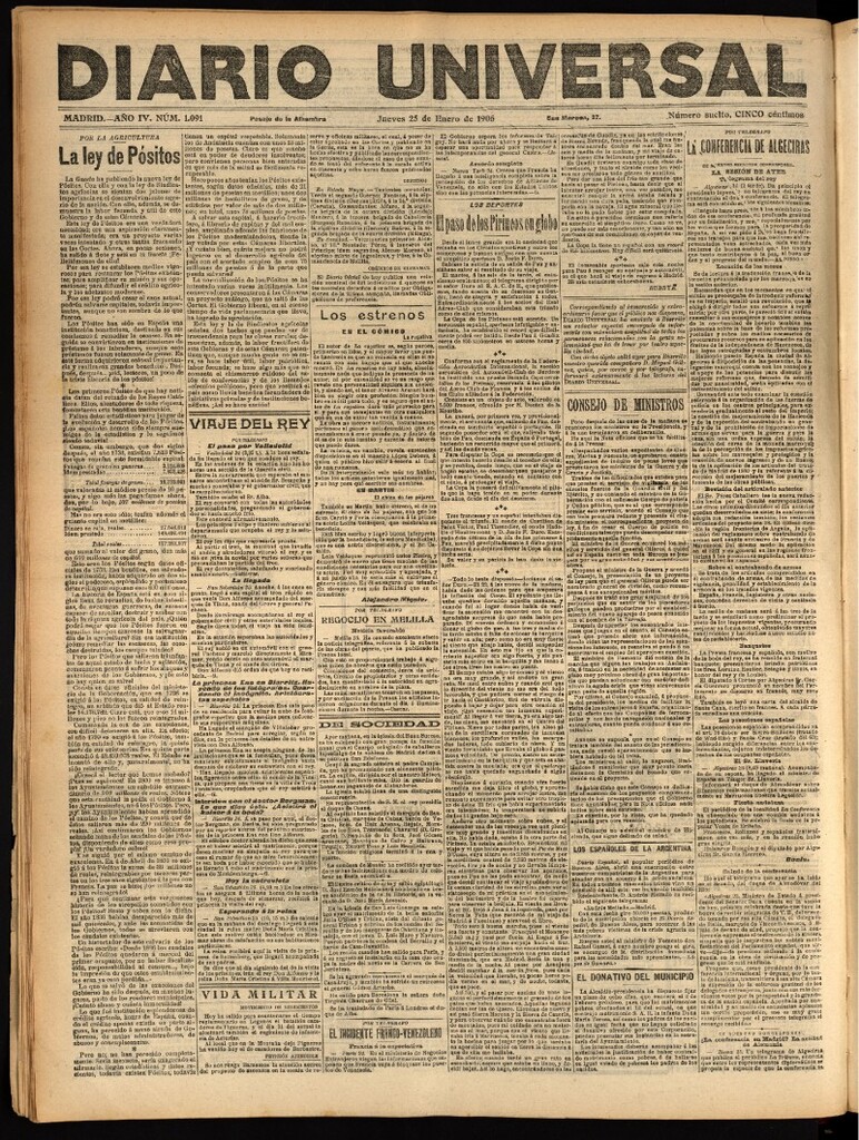 Miniatura de Diario Universal del 25 de enero de 1906, edición de tarde
