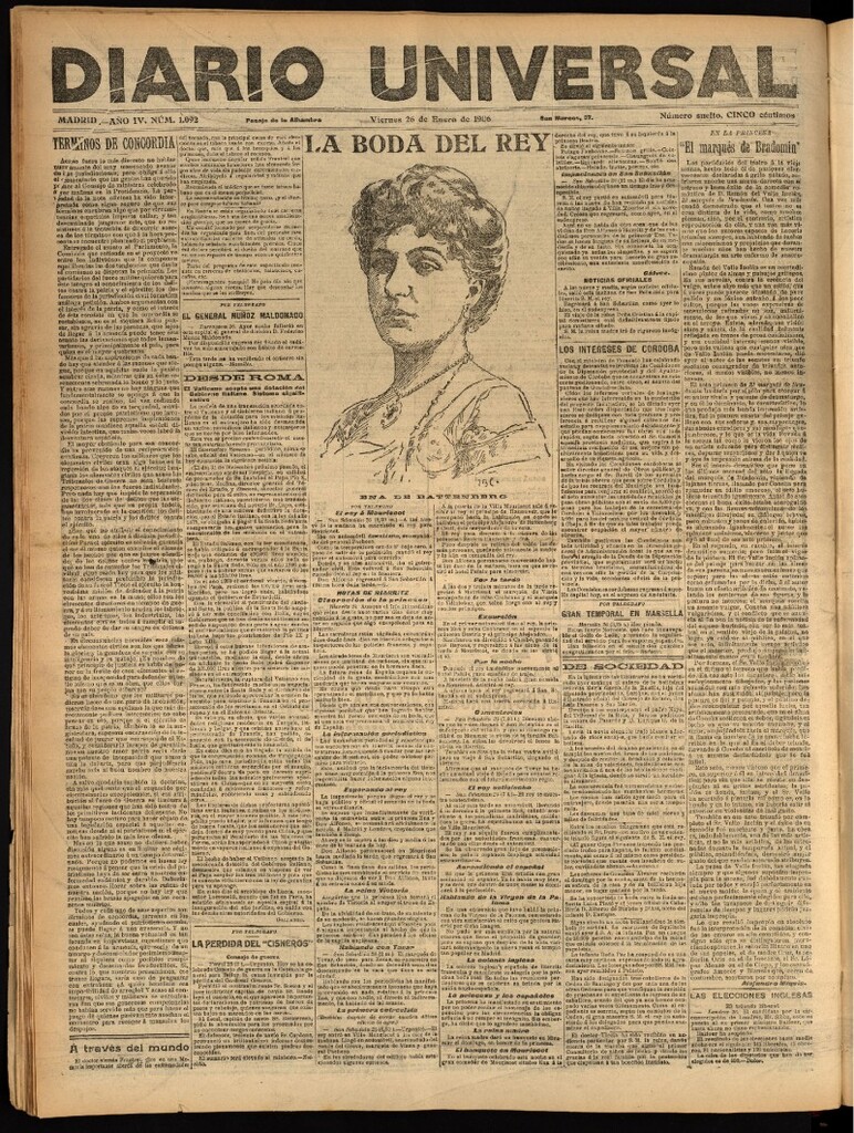Miniatura de Diario Universal del 26 de enero de 1906, edición de tarde