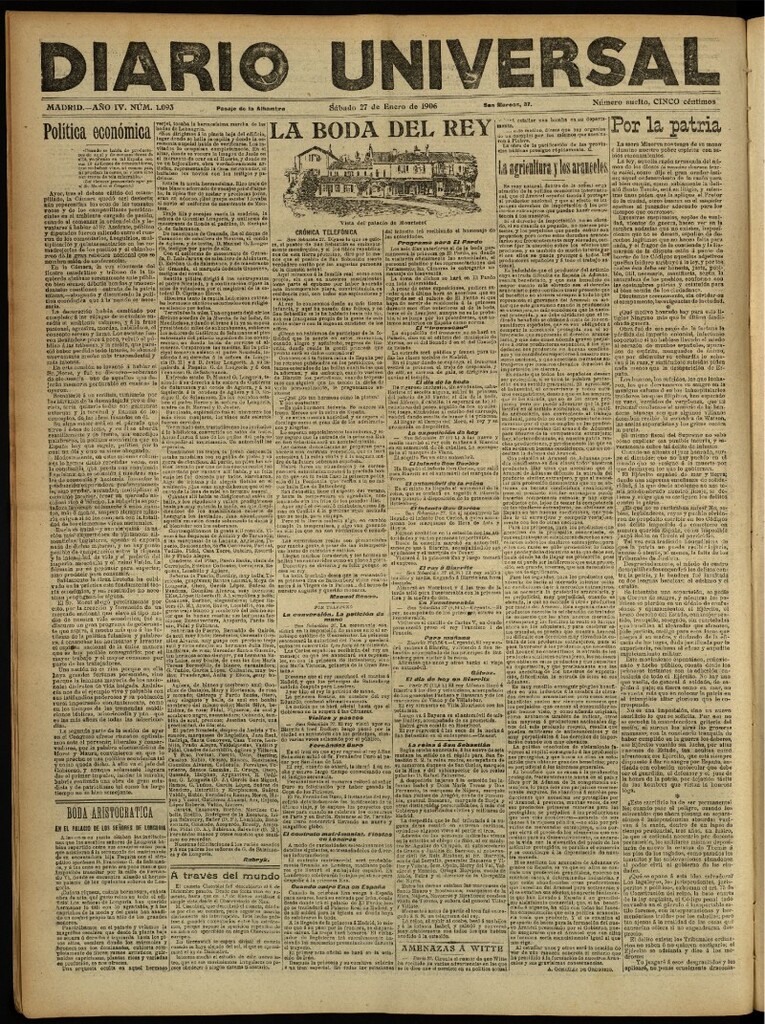 Miniatura de Diario Universal del 27 de enero de 1906, edición de noche