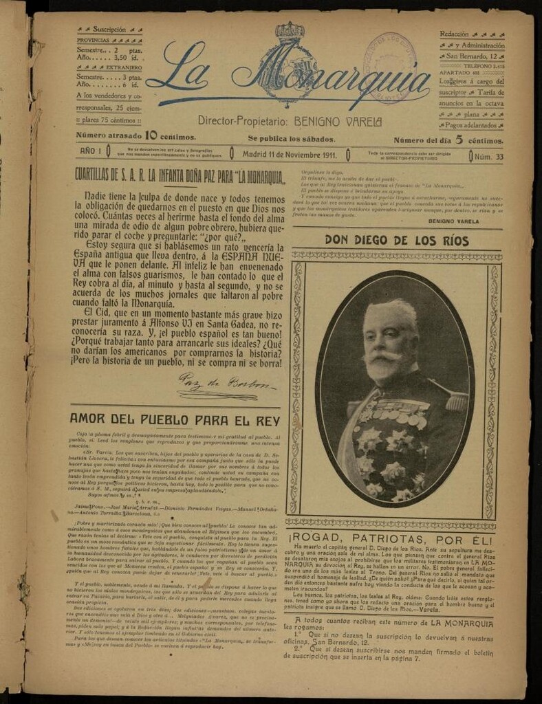 Miniatura de La Monarquía del 11 de noviembre de 1911, nº 33