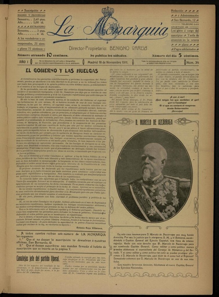 Miniatura de La Monarquía del 18 de noviembre de 1911, nº 34