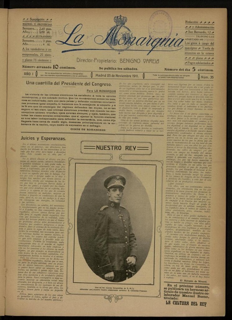 Miniatura de La Monarquía del 25 de noviembre de 1911, nº 35