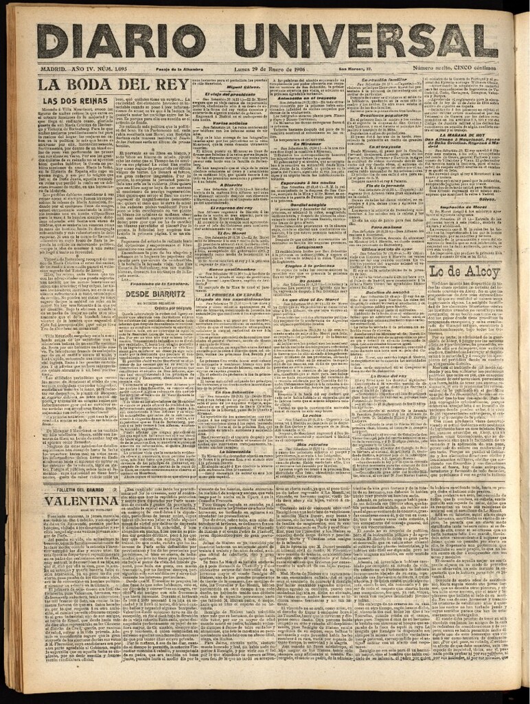 Miniatura de Diario Universal del 29 de enero de 1906, edición de tarde