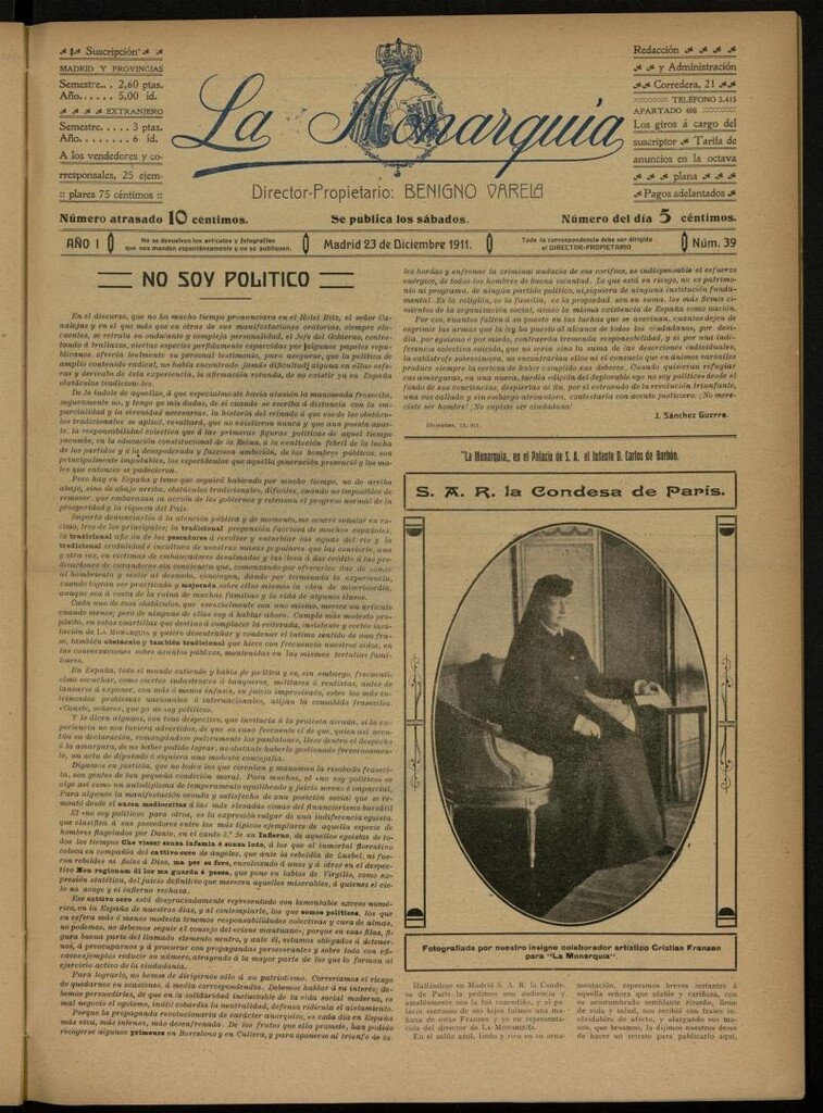 Miniatura de La Monarquía del 23 de diciembre de 1911, nº 39