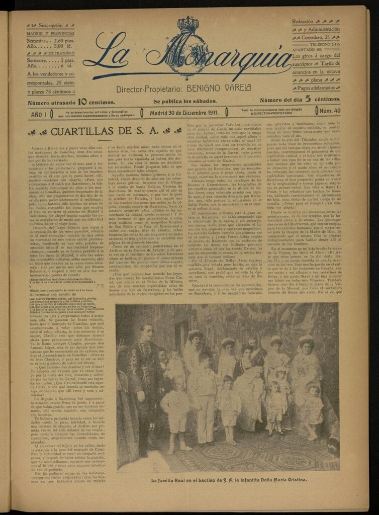 Miniatura de La Monarquía del 30 de diciembre de 1911, nº 40