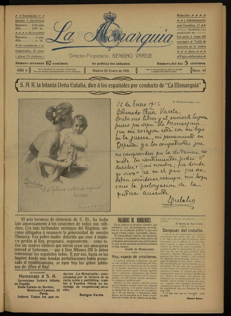 Miniatura de La Monarquía del 20 de enero de 1912, nº 43