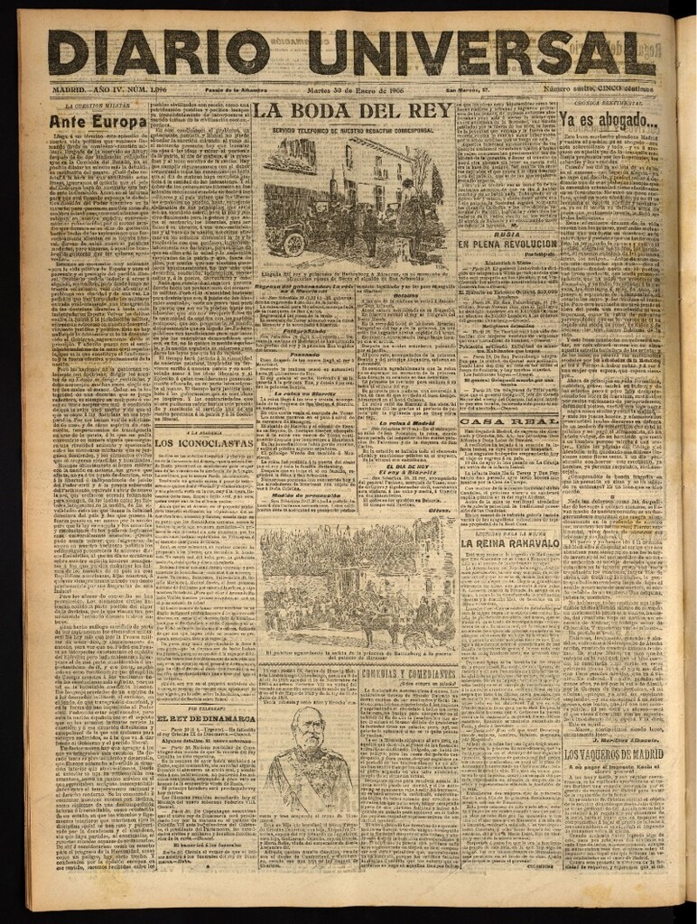 Miniatura de Diario Universal del 30 de enero de 1906, edición de tarde