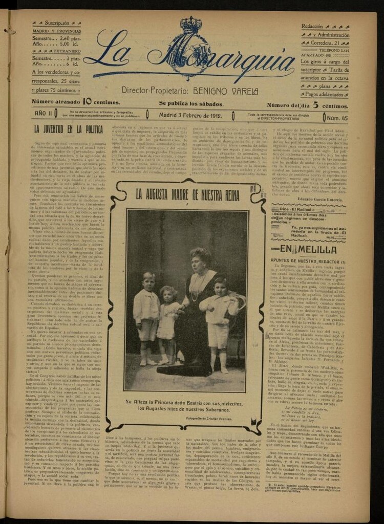 Miniatura de La Monarquía del 3 de febrero de 1912, nº 45