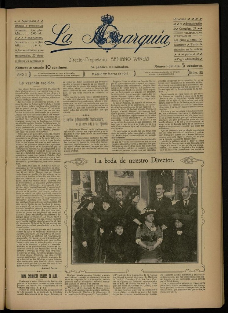 Miniatura de La Monarquía del 22 de marzo de 1912, nº 52