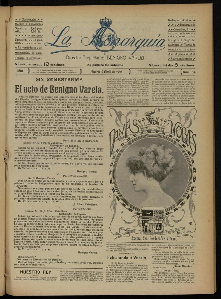 Miniatura de La Monarquía del 6 de abril de 1912, nº 54