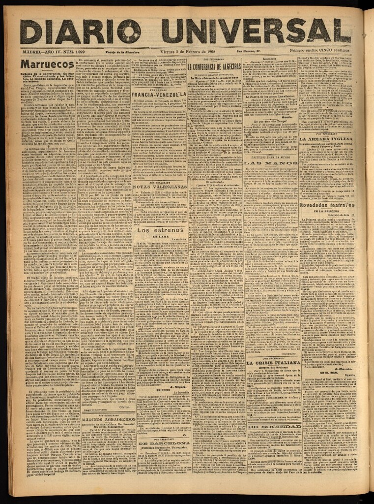 Miniatura de Diario Universal del 2 de febrero de 1906, edición de tarde
