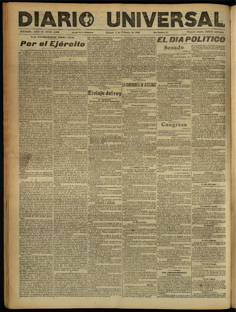 Miniatura de Diario Universal del 3 de febrero de 1906, edición de noche