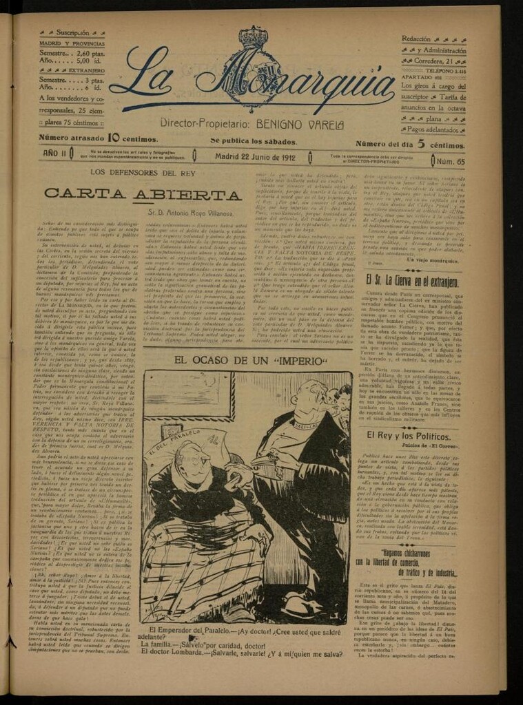 Miniatura de La Monarquía del 22 de junio de 1912, nº 65