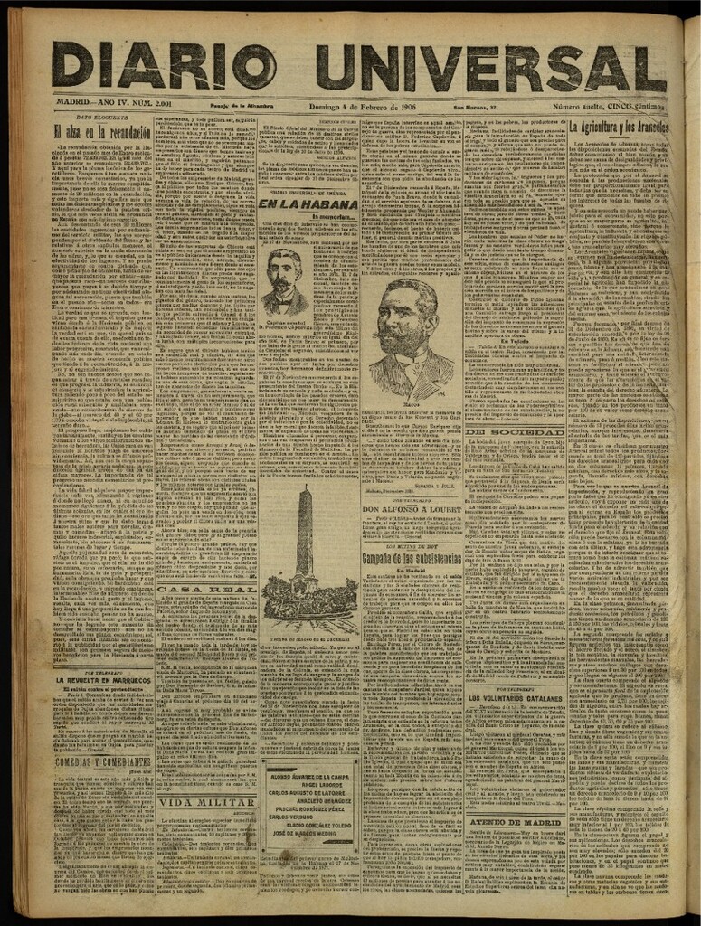 Miniatura de Diario Universal del 4 de febrero de 1906, edición de noche
