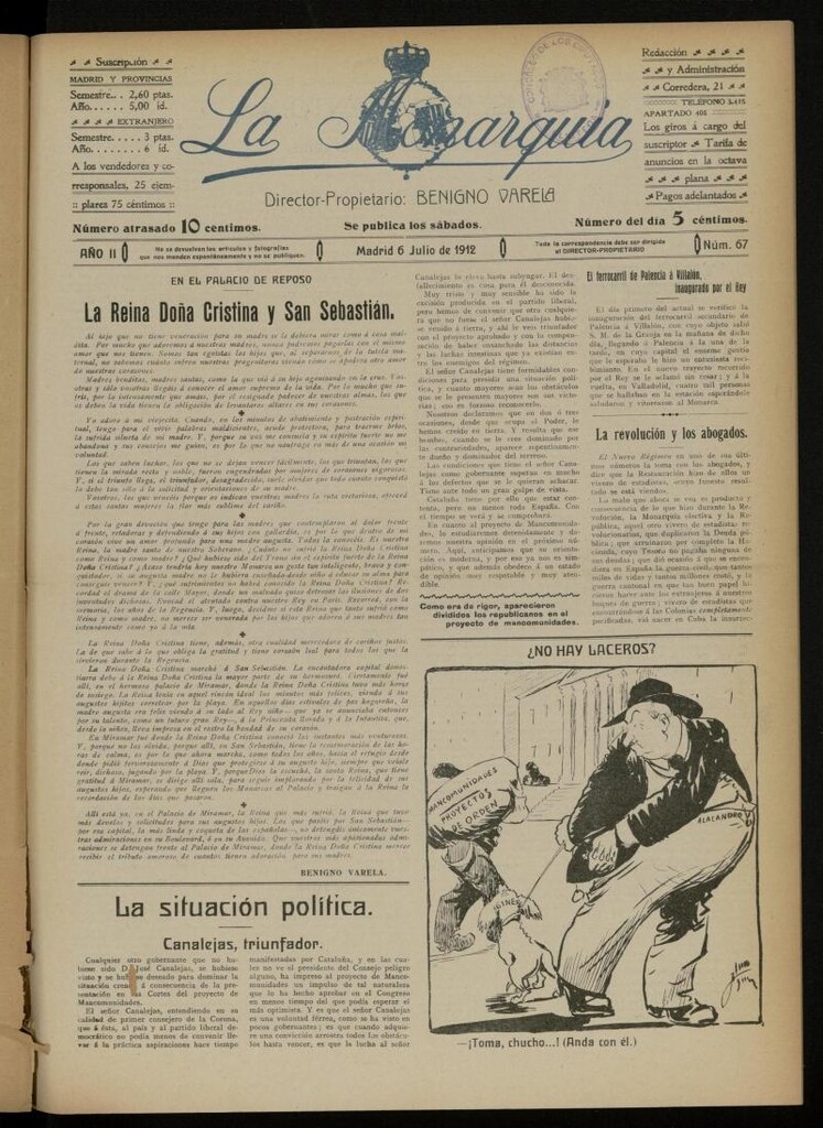 Miniatura de La Monarquía del 6 de julio de 1912, nº 67