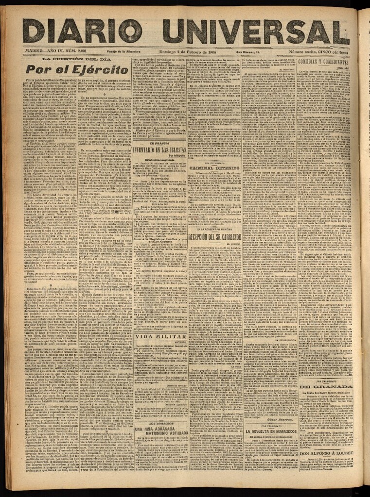 Miniatura de Diario Universal del 4 de febrero de 1906, edición de tarde