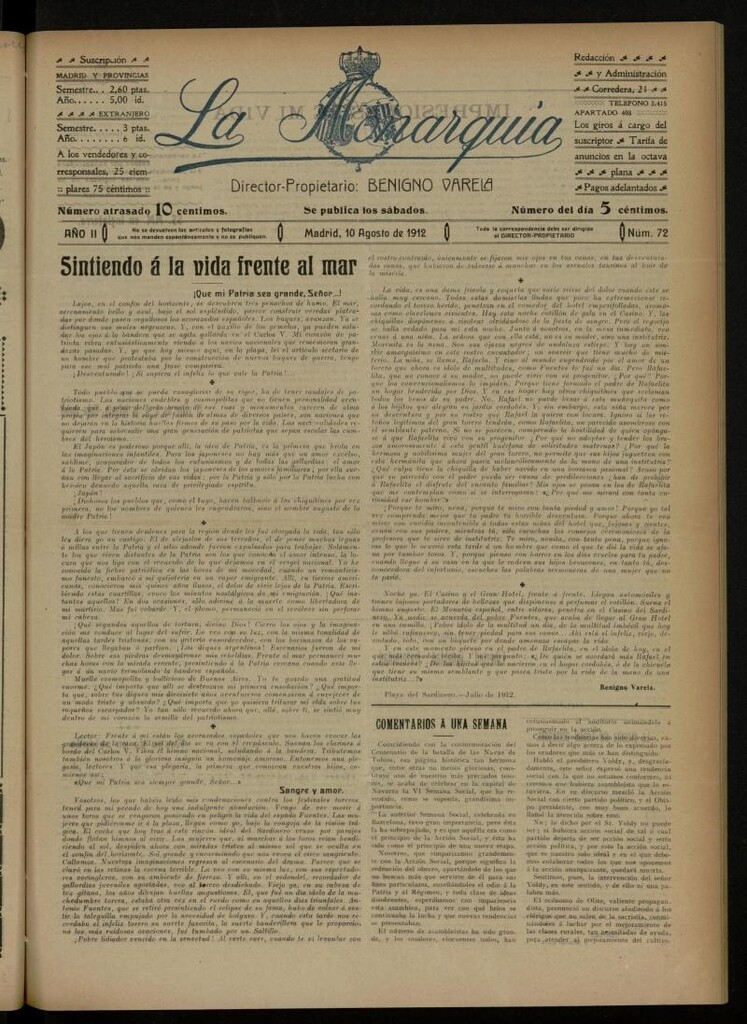 Miniatura de La Monarquía del 10 de agosto de 1912, nº 72
