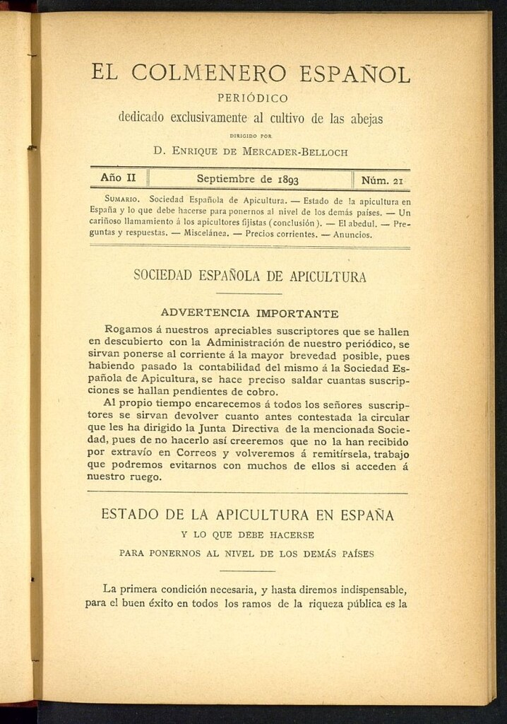 Miniatura de El Colmenero Español de septiembre de 1893