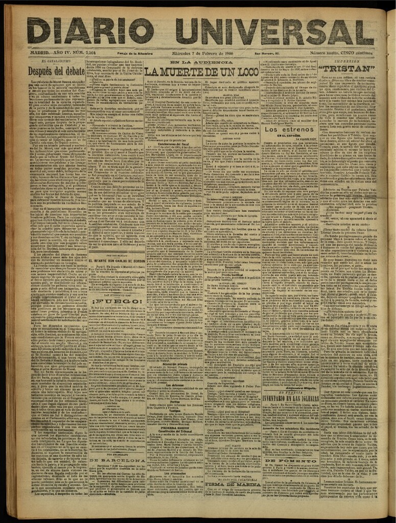 Miniatura de Diario Universal del 7 de febrero de 1906, edición de noche
