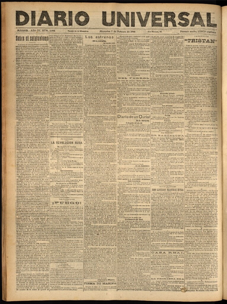 Miniatura de Diario Universal del 7 de febrero de 1906, edición de tarde