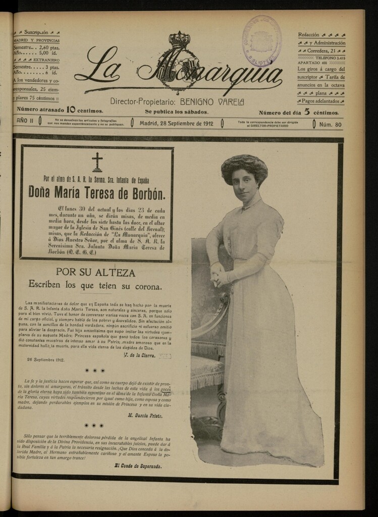 Miniatura de La Monarquía del 28 de septiembre de 1912, nº 80