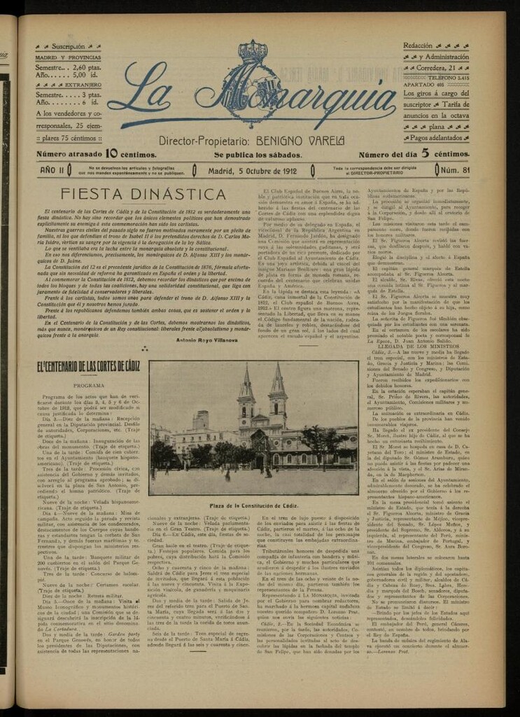 Miniatura de La Monarquía del 5 de octubre de 1912, nº 81