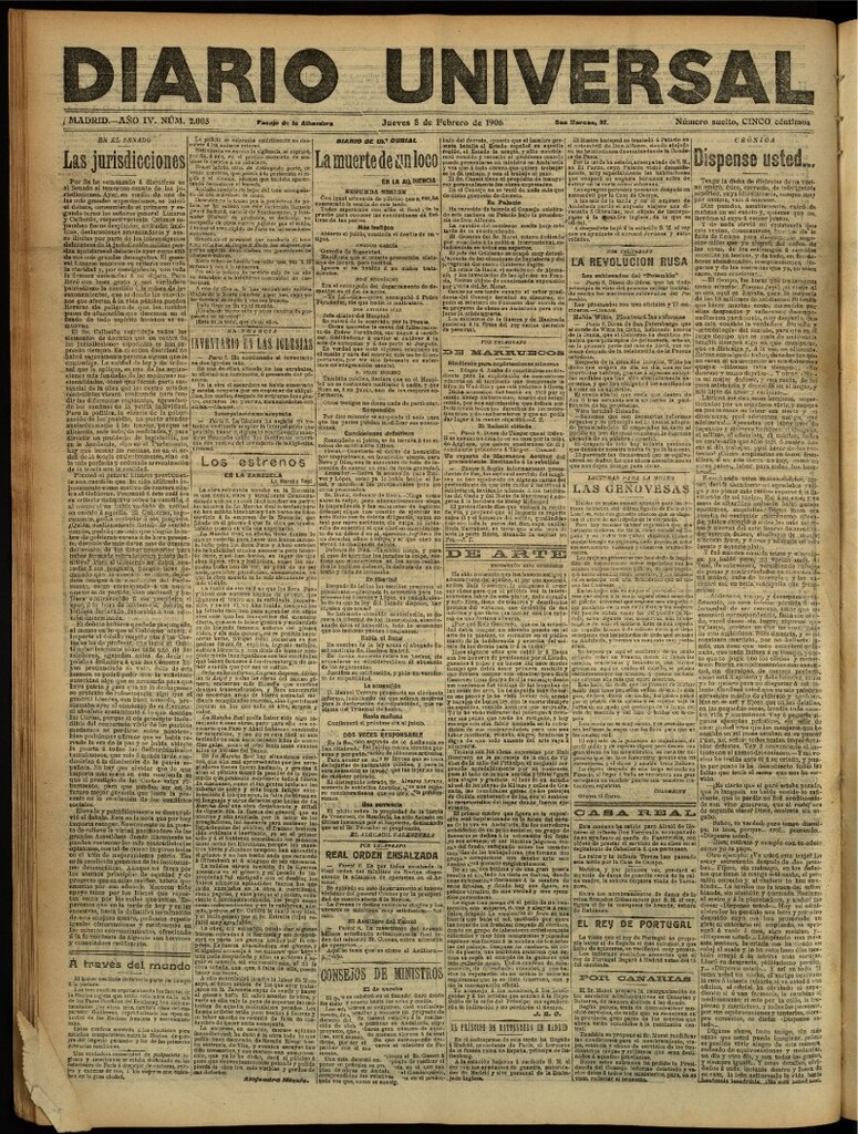 Miniatura de Diario Universal del 8 de febrero de 1906, edición de noche