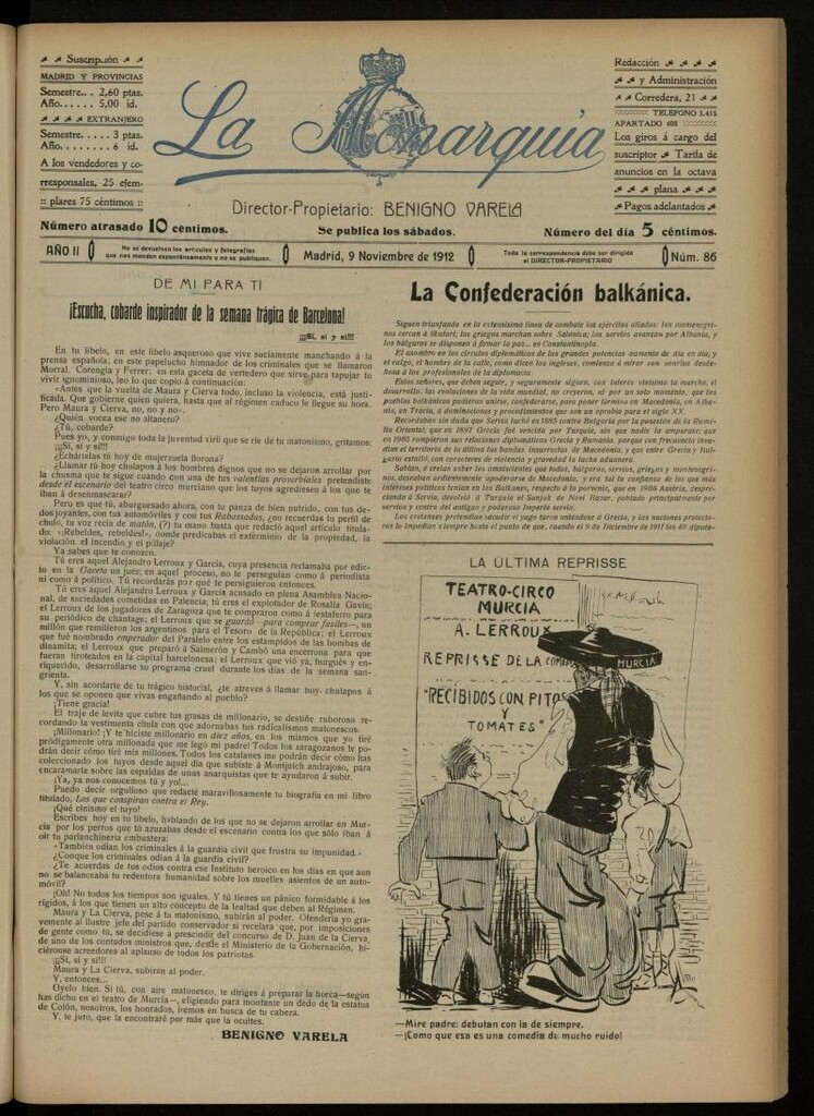 Miniatura de La Monarquía del 9 de noviembre de 1912. nº 86