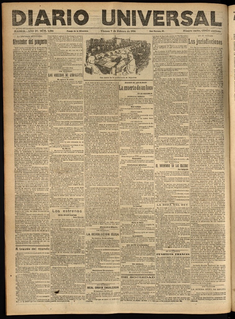 Miniatura de Diario Universal del 9 de febrero de 1906, edición de tarde