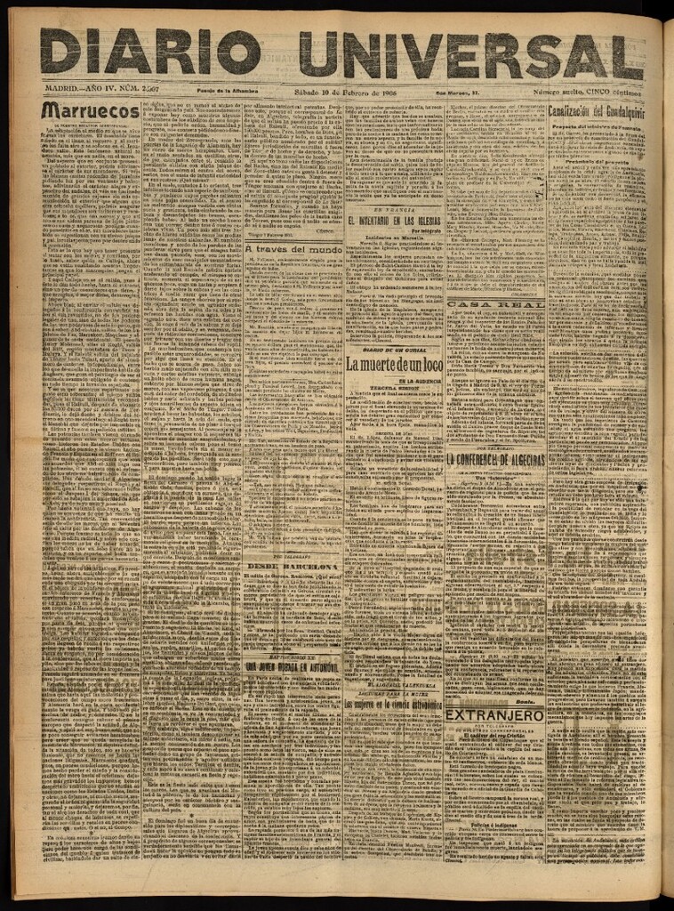 Miniatura de Diario Universal del 10 de febrero de 1906, edición de tarde