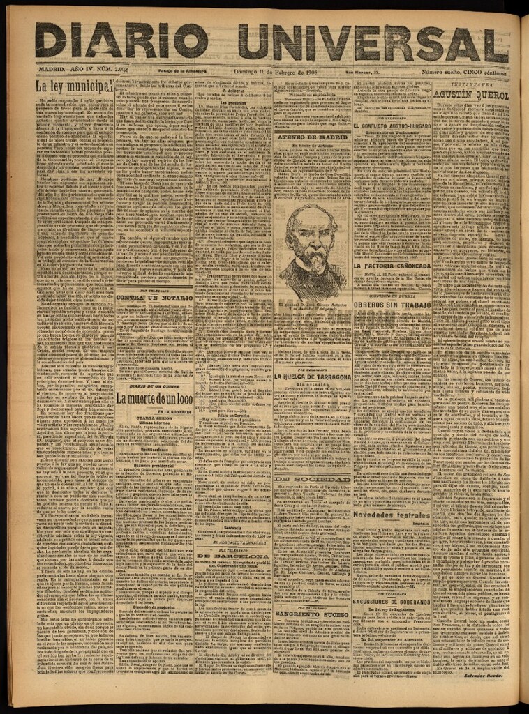 Miniatura de Diario Universal del 11 de febrero de 1906, edición de tarde
